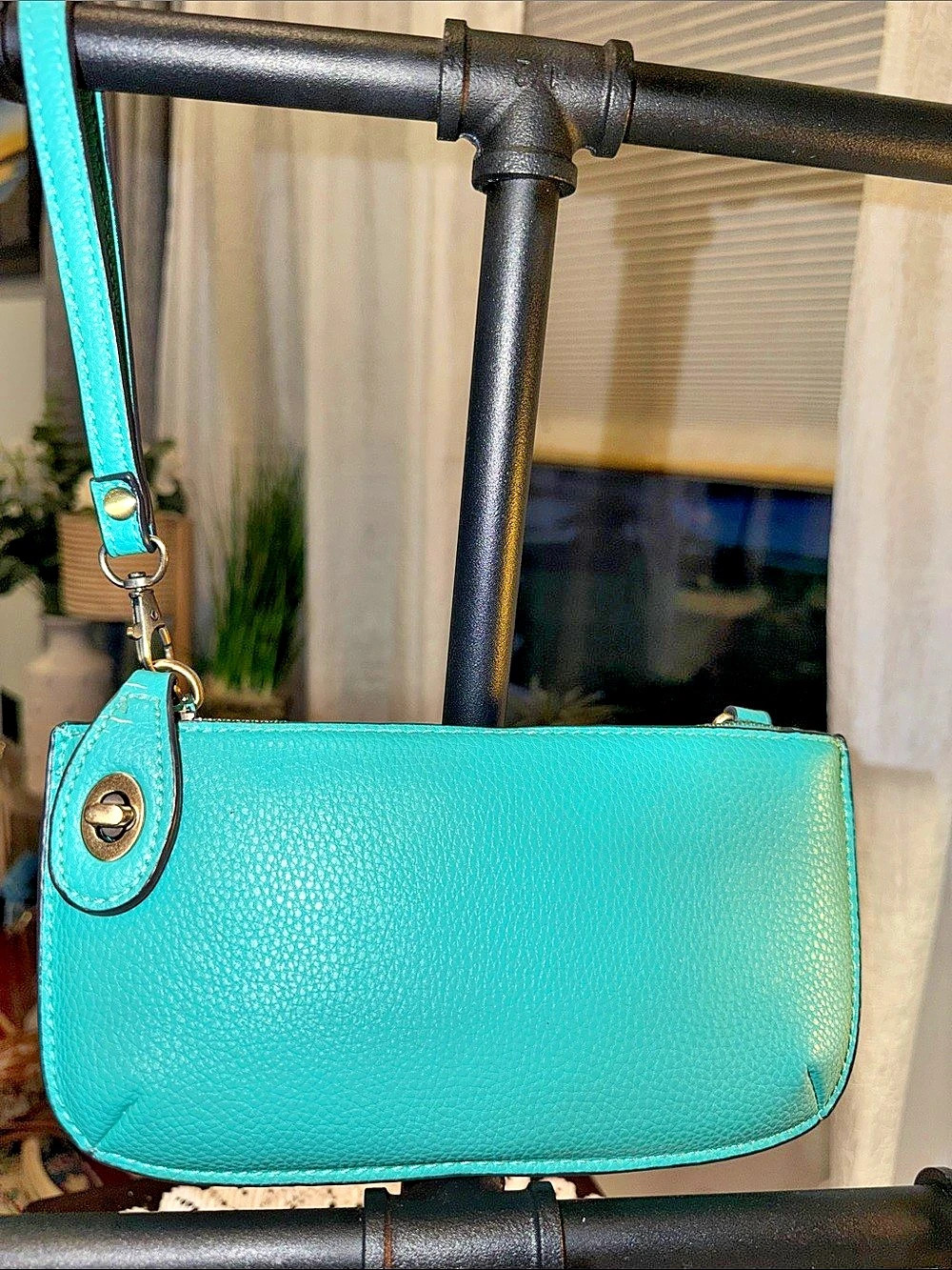 Joy Susan Turquoise Vegan Leather Mini Crossbody Wristlet Clutch